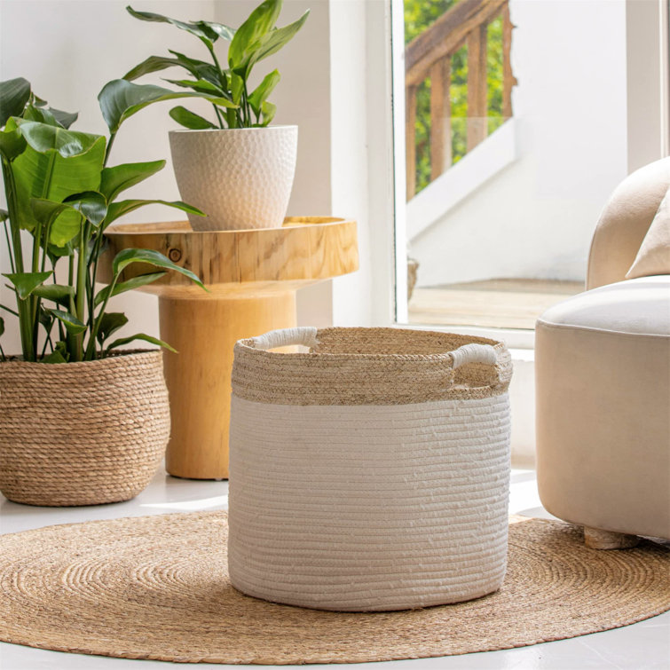 Highland Dunes Large Cotton Rope Woven Storage Basket With Handle